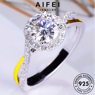 AIFEI JEWELRY เกาหลี โกลด์ เครื่องประดับ แฟชั่น เครื่องประดับ 925 ไดมอนด์ เงิน ผู้หญิง Silver มอยส์ซาไนท์ วงกลมง่ายๆ ต้นฉบับ แหวน แท้ R482