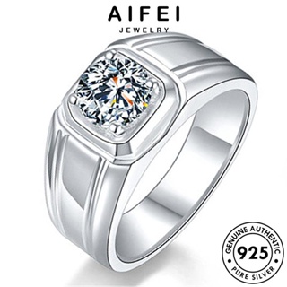 AIFEI JEWELRY แฟชั่น แฟชั่น ต้นฉบับ เกาหลี เครื่องประดับ 925 แหวน แท้ ผู้ชาย เงิน มอยส์ซาไนท์ไดมอนด์ Silver เครื่องประดับ R599