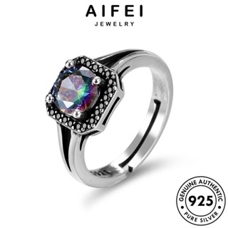 AIFEI JEWELRY แฟชั่น ผู้หญิง Silver เครื่องประดับ เงิน แหวน เกาหลี ต้นฉบับ 925 โมรา เครื่องประดับ แท้ จัตุรัสย้อนยุค R14