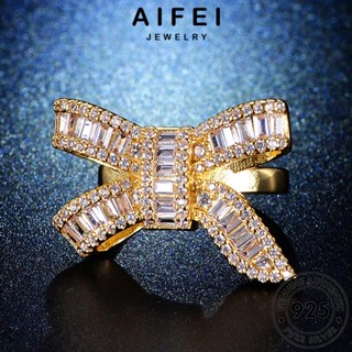 AIFEI JEWELRY โบว์สร้างสรรค์ 925 แหวน มอยส์ซาไนท์ เครื่องประดับ โกลด์ ผู้หญิง Silver ต้นฉบับ แฟชั่น แท้ ไดมอนด์ เงิน เครื่องประดับ เกาหลี R82