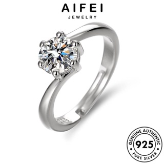 AIFEI JEWELRY เครื่องประดับ ผู้หญิง แท้ แฟชั่น 925 ต้นฉบับ เครื่องประดับ มอยส์ซาไนท์ไดมอนด์ เกาหลี เงิน แหวน Silver หกกรงเล็บคลาสสิก R116