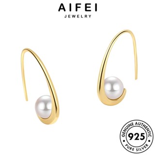 AIFEI JEWELRY ต้นฉบับ Silver หนีบ ห่วง เครื่องประดับ เงิน 925 ผู้หญิง ตุ้มหู แฟชั่น ไข่มุกทอง ทรงหยดน้ำ เกาหลี เครื่องประดับ แท้ ต่างหู E10