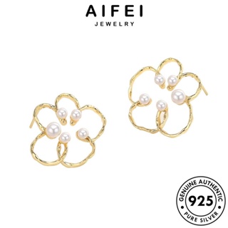 AIFEI JEWELRY เครื่องประดับ Silver เครื่องประดับ ไข่มุกทอง เกาหลี แท้ หนีบ เงิน ต้นฉบับ ผู้หญิง ต่างหู 925 ตุ้มหู ดอกไม้กลวง แฟชั่น ห่วง E29