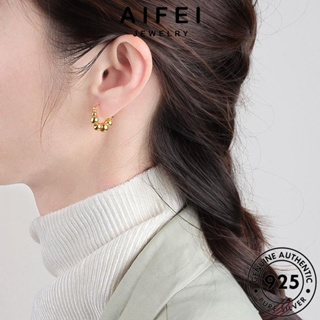 AIFEI JEWELRY ลูกปัดรูปทรงเรขาคณิต 925 แท้ แฟชั่น ห่วง เงิน เครื่องประดับ ผู้หญิง ตุ้มหู เครื่องประดับ ต่างหู ต้นฉบับ Silver ทอง เกาหลี หนีบ E136