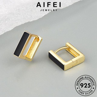 AIFEI JEWELRY เกาหลี เครื่องประดับ แฟชั่น ผู้หญิง สี่เหลี่ยม ต่างหู แท้ ห่วง เงิน เครื่องประดับ ตุ้มหู Silver ต้นฉบับ 925 ทอง หนีบ E170