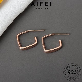 AIFEI JEWELRY เครื่องประดับ 925 Silver เครื่องประดับ ห่วง ผู้หญิง หนีบ เงิน ทอง ตุ้มหู แท้ ต้นฉบับ เกาหลี สี่เหลี่ยมสามมิติ แฟชั่น ต่างหู E265