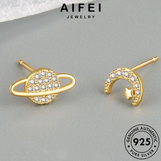 AIFEI JEWELRY ต้นฉบับ แฟชั่น 925 มอยส์ซาไนท์ ต่างหู เงิน หนีบ ผู้หญิง ไดมอนด์ ดวงจันทร์ของดาวเคราะห์ เครื่องประดับ เครื่องประดับ แท้ ตุ้มหู โกลด์ เกาหลี ห่วง Silver E318