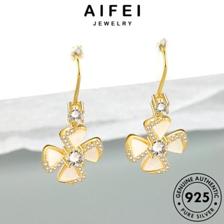 AIFEI JEWELRY เกาหลี เครื่องประดับ ห่วง แฟชั่น ต่างหู ตุ้มหู ไดมอนด์ เครื่องประดับ แท้ เงิน Silver หนีบ โกลด์ ต้นฉบับ ผู้หญิง มอยส์ซาไนท์ โคลเวอร์สี่ใบ 925 E329