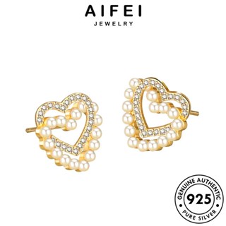 AIFEI JEWELRY ไข่มุกทอง เครื่องประดับ ต่างหู รัก ห่วง 925 เงิน ต้นฉบับ แฟชั่น Silver ผู้หญิง เครื่องประดับ เกาหลี ตุ้มหู หนีบ แท้ E334