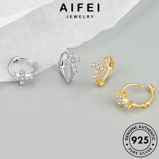 AIFEI JEWELRY ผู้หญิง หนีบ ต่างหู ข้าม มอยส์ซาไนท์ เกาหลี Silver แฟชั่น เครื่องประดับ แท้ ตุ้มหู เครื่องประดับ 925 ต้นฉบับ ไดมอนด์ โกลด์ ห่วง เงิน E352