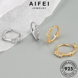 AIFEI JEWELRY ผู้หญิง แท้ เครื่องประดับ 925 เงิน กลม ตุ้มหู ห่วง แฟชั่น หนีบ มอยส์ซาไนท์ ไดมอนด์ ต่างหู Silver ต้นฉบับ เกาหลี โกลด์ เครื่องประดับ E364