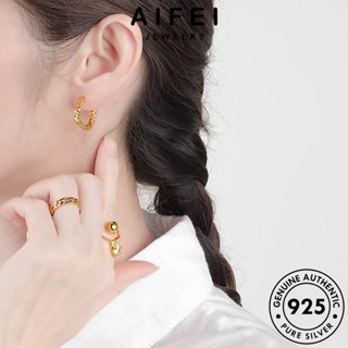 AIFEI JEWELRY ต้นฉบับ เกาหลี แฟชั่น ไม่สม่ำเสมอ แท้ ห่วง เงิน 925 ทอง เครื่องประดับ ตุ้มหู ผู้หญิง หนีบ เครื่องประดับ Silver ต่างหู E514