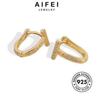 AIFEI JEWELRY เครื่องประดับ ห่วง ต้นฉบับ แฟชั่น Silver เครื่องประดับ ทอง ตุ้มหู ต่างหู T ผู้หญิง จดหมาย แท้ เงิน 925 หนีบ เกาหลี E516