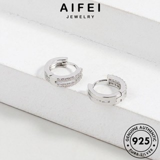 AIFEI JEWELRY เครื่องประดับ ห่วง ต่างหู 925 เงิน มอยส์ซาไนท์ เกาหลี Silver ตุ้มหู หนีบ ผู้หญิง ไดมอนด์ แฟชั่น การเจาะสองแถว แท้ เครื่องประดับ โกลด์ ต้นฉบับ E520