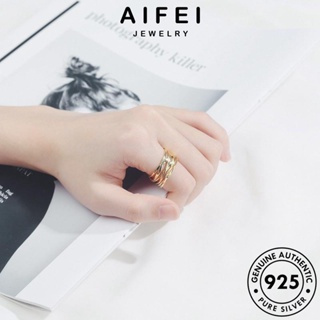 AIFEI JEWELRY ผู้หญิง แท้ Silver เครื่องประดับ 925 ต้นฉบับ เส้นหลายชั้นที่เรียบง่าย ทอง เครื่องประดับ แหวน แฟชั่น เกาหลี เงิน R90