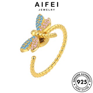 AIFEI JEWELRY แท้ ผู้หญิง เครื่องประดับ แมลงปอที่สร้างสรรค์ เครื่องประดับ เงิน ต้นฉบับ แหวน แฟชั่น Silver 925 อความารีนโกลด์ เกาหลี R56