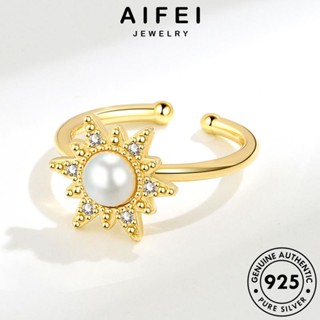 AIFEI JEWELRY เครื่องประดับ 925 เงิน ต้นฉบับ แท้ Silver แฟชั่น ดอกทานตะวันแฟชั่น เครื่องประดับ ไข่มุกทอง เกาหลี ผู้หญิง แหวน R109