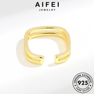 AIFEI JEWELRY Silver 925 แท้ แหวน มอยส์ซาไนท์ เงิน ต้นฉบับ เครื่องประดับ สี่เหลี่ยมคู่ที่สร้างสรรค์ แฟชั่น ผู้หญิง โกลด์ เกาหลี ไดมอนด์ เครื่องประดับ R278