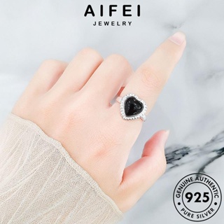 AIFEI JEWELRY 925 แท้ ต้นฉบับ แฟชั่น เครื่องประดับ เกาหลี เครื่องประดับ หัวใจย้อนยุค แหวน ผู้หญิง แบล็คไดมอนด์ออบซิเดียน เงิน Silver R516