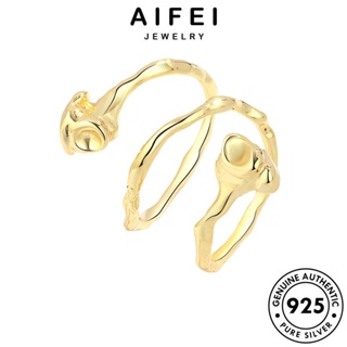 AIFEI JEWELRY เงิน เรขาคณิตการออกแบบ ผู้หญิง เครื่องประดับ แท้ 925 เครื่องประดับ ทอง เกาหลี ต้นฉบับ แหวน Silver แฟชั่น R517