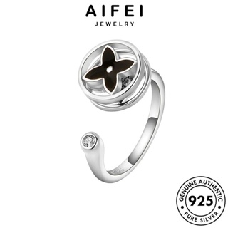 AIFEI JEWELRY แท้ เกาหลี Silver เงิน ผู้หญิง เครื่องประดับ แฟชั่น เครื่องประดับ ออบซิเดียนโกลด์ แหวน โคลเวอร์แฟชั่น 925 ต้นฉบับ แบล็คไดมอนด์ R550