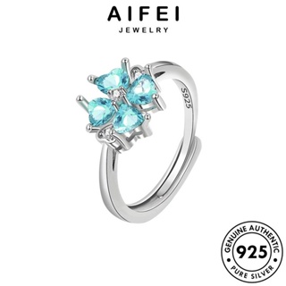 AIFEI JEWELRY แหวน ต้นฉบับ เกาหลี แฟชั่น ผู้หญิง เครื่องประดับ โคลเวอร์สี่ใบที่เรียบง่าย เครื่องประดับ ไพลิน Silver 925 เงิน แท้ R551