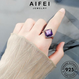 AIFEI JEWELRY จัตุรัสย้อนยุค Silver แท้ แฟชั่น ผู้หญิง เครื่องประดับ เกาหลี เงิน ต้นฉบับ อเมทิสต์โกลด์ เครื่องประดับ 925 แหวน R557