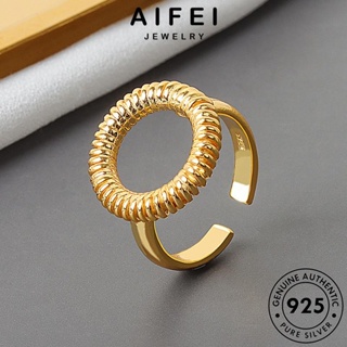 AIFEI JEWELRY 925 เงิน เครื่องประดับ แท้ รูปแบบคลื่นที่เรียบง่าย เกาหลี ผู้หญิง แฟชั่น Silver แหวน ทอง เครื่องประดับ ต้นฉบับ R737