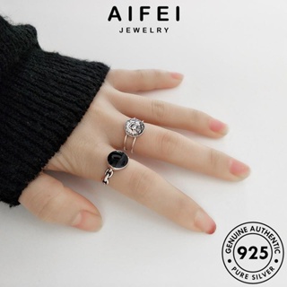 AIFEI JEWELRY เงิน แหวน บัตรรอบ แบล็คไดมอนด์ออบซิเดียน 925 เครื่องประดับ ผู้หญิง ต้นฉบับ แฟชั่น เกาหลี เครื่องประดับ Silver แท้ R758