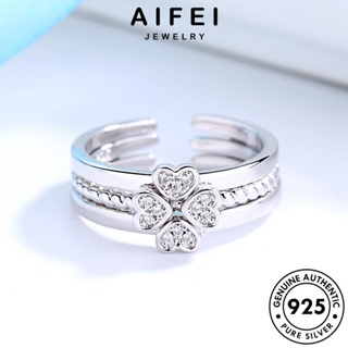 AIFEI JEWELRY เงิน เกาหลี แหวน มอยส์ซาไนท์ไดมอนด์ 925 โคลเวอร์สี่ใบที่เรียบง่าย ต้นฉบับ แท้ แฟชั่น เครื่องประดับ ผู้หญิง เครื่องประดับ Silver R786