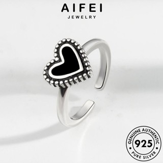 AIFEI JEWELRY เกาหลี เครื่องประดับ 925 ต้นฉบับ แหวน แบล็คไดมอนด์ออบซิเดียน เงิน เครื่องประดับ แฟชั่น ผู้หญิง แท้ หัวใจย้อนยุค Silver R1072