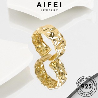 AIFEI JEWELRY Silver เงิน เกาหลี เครื่องประดับ ผู้หญิง แฟชั่น พื้นผิววินเทจ 925 แท้ เครื่องประดับ แหวน ต้นฉบับ ทอง R1198