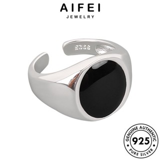 Aifei JEWELRY แหวนเงิน 925 ทรงเรขาคณิต ประดับเพชร สไตล์ฮิปฮอป ออบซิเดียน สีดํา สีเงิน สําหรับผู้หญิง R1217