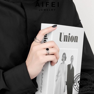 AIFEI JEWELRY เงิน เครื่องประดับ ผู้หญิง ไม่สม่ำเสมอ เครื่องประดับ แท้ แฟชั่น แบล็คไดมอนด์ออบซิเดียน Silver 925 เกาหลี ต้นฉบับ แหวน R1236