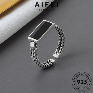 AIFEI JEWELRY แบล็คไดมอนด์ออบซิเดียน เครื่องประดับ แหวน 925 แท้ จัตุรัสแฟชั่น ต้นฉบับ ผู้หญิง เงิน เกาหลี Silver แฟชั่น เครื่องประดับ R1327