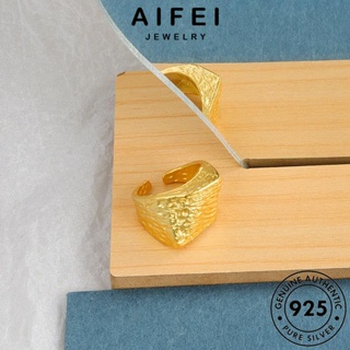 AIFEI JEWELRY แฟชั่น ผู้หญิง แหวน เครื่องประดับ เครื่องประดับ เงิน แท้ Silver ต้นฉบับ 925 รูปทรงเรขาคณิตที่พูดเกินจริง เกาหลี ทอง R1321