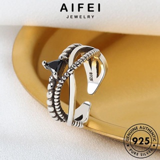 AIFEI JEWELRY ต้นฉบับ เครื่องประดับ แหวน บิดย้อนยุค 925 แท้ แบล็คไดมอนด์ออบซิเดียน เงิน Silver เครื่องประดับ เกาหลี ผู้หญิง แฟชั่น R1366