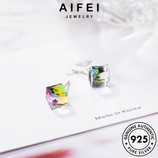 AIFEI JEWELRY ห่วง หนีบ ต้นฉบับ เงิน ต่างหู น้ำตาลก้อน ผู้หญิง เครื่องประดับ อความารีน 925 ตุ้มหู Silver แท้ เกาหลี เครื่องประดับ แฟชั่น E109