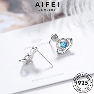 AIFEI JEWELRY เครื่องประดับ 925 แฟชั่น ต้นฉบับ ผู้หญิง ต่างหู หนีบ ดาวเคราะห์ เครื่องประดับ เงิน เกาหลี ไพลิน แท้ ห่วง ตุ้มหู Silver E117