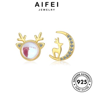 AIFEI JEWELRY เขากวาง แฟชั่น ต่างหู ตุ้มหู โกลด์ แท้ ต้นฉบับ 925 ผู้หญิง หนีบ เครื่องประดับ ไดมอนด์ Silver เครื่องประดับ มอยส์ซาไนท์ เงิน เกาหลี ห่วง E381