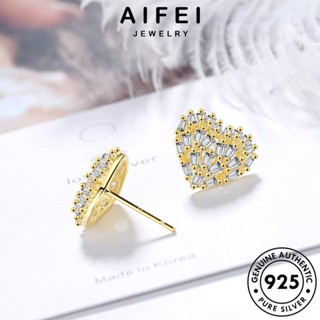 AIFEI JEWELRY มอยส์ซาไนท์ เกาหลี 925 ต้นฉบับ แฟชั่น ตุ้มหู ไดมอนด์ Silver เงิน เครื่องประดับ โกลด์ ผู้หญิง รัก ต่างหู หนีบ เครื่องประดับ แท้ ห่วง E398