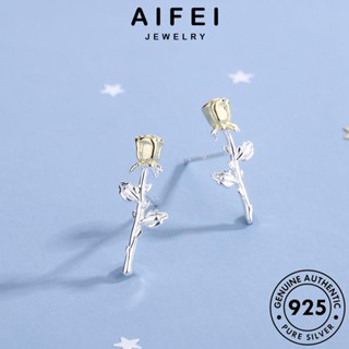 AIFEI JEWELRY เกาหลี ทอง แท้ แฟชั่น ห่วง ต่างหู หนีบ เครื่องประดับ Silver ดอกกุหลาบ เงิน เครื่องประดับ ต้นฉบับ ผู้หญิง ตุ้มหู 925 E676