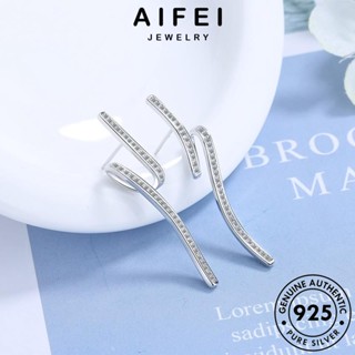 AIFEI JEWELRY หนีบ เครื่องประดับ ผู้หญิง แท้ เครื่องประดับ 925 เงิน ห่วง แฟชั่น ต้นฉบับ มอยส์ซาไนท์ไดมอนด์ เส้นหยัก ตุ้มหู Silver ต่างหู เกาหลี E683