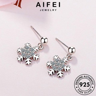 AIFEI JEWELRY เงิน มอยส์ซาไนท์ไดมอนด์ ผู้หญิง หนีบ แท้ เครื่องประดับ 925 เครื่องประดับ ต้นฉบับ ตุ้มหู แฟชั่น เกาหลี Silver เกล็ดหิมะ ต่างหู ห่วง E827