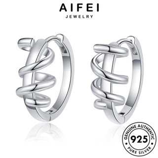 AIFEI JEWELRY เครื่องประดับ หนีบ ผู้หญิง เงิน แท้ เครื่องประดับ เกาหลี Silver 925 ต้นฉบับ แฟชั่น ต่างหู ตุ้มหู ห่วง เส้นใหญ่ E1042