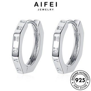 AIFEI JEWELRY แฟชั่น 925 ต่างหู Silver หนีบ เงิน แท้ ห่วง เกาหลี ผู้หญิง เครื่องประดับ เครื่องประดับ ต้นฉบับ เลขโรมัน ตุ้มหู E1394