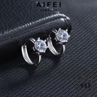 AIFEI JEWELRY เกาหลี 925 เครื่องประดับ Silver ต่างหู แท้ หนีบ มอยส์ซาไนท์ไดมอนด์ ตุ้มหู เครื่องประดับ แฟชั่น กลม ผู้หญิง ห่วง เงิน ต้นฉบับ E1467