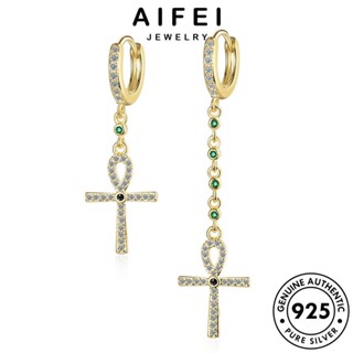 AIFEI JEWELRY ต่างหู เงิน มอยส์ซาไนท์ 925 ไดมอนด์ ห่วง เครื่องประดับ Silver ข้าม แท้ ต้นฉบับ โกลด์ เกาหลี ตุ้มหู แฟชั่น หนีบ ผู้หญิง เครื่องประดับ E1447