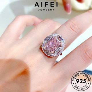 AIFEI JEWELRY แฟชั่น ต้นฉบับ Silver เครื่องประดับ เครื่องประดับ แท้ แหวน ตารางง่ายๆ เงิน 925 เกาหลี ผู้หญิง คริสตัลเพชรสีชมพู R2