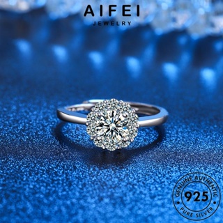 AIFEI JEWELRY เครื่องประดับ แฟชั่น กรงเล็บหกอันหวาน เงิน ต้นฉบับ 925 แท้ มอยส์ซาไนท์ไดมอนด์ Silver แหวน เกาหลี ผู้หญิง เครื่องประดับ R88